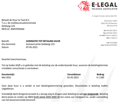 huurder betaald niet