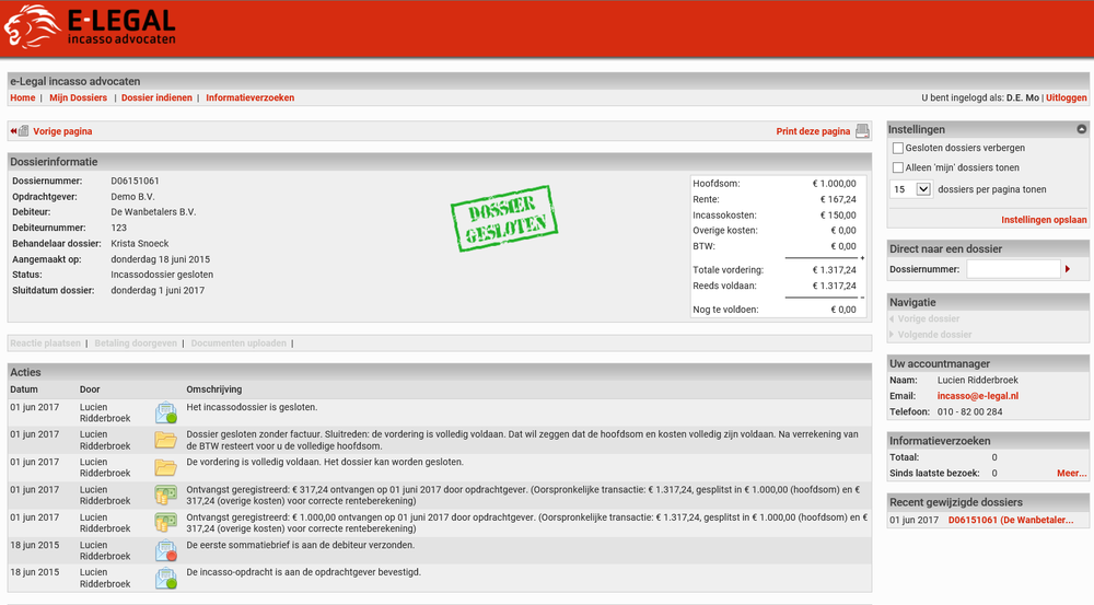 incasso portal online dossier