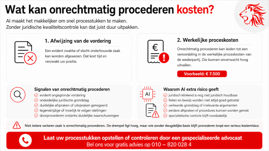daadwerkelijke proceskosten bij onrechtmatig procederen